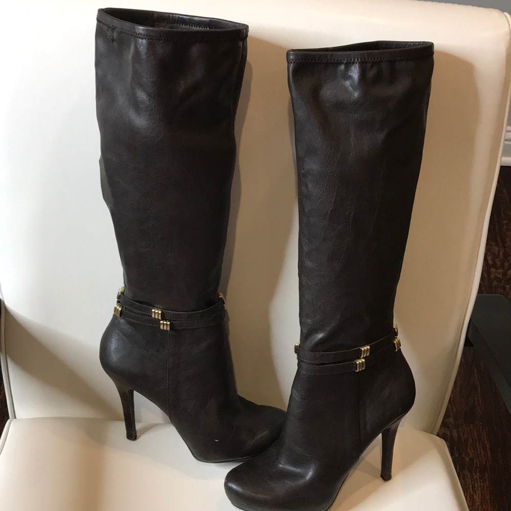 BCBG faux leather wide calf boots 4 inch heel